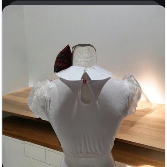 Party King ✦ Schoolgirl Costume Set ✦ Plaid Skirt White Crop Top Collar Hair Bow - Picture 7 of 13